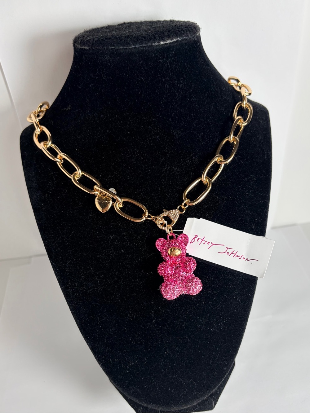 NWT ⚜️💖⚜️ Betsey Johnson Pink Crystal Teddy Bear Statement Necklace - Picture 13 of 13